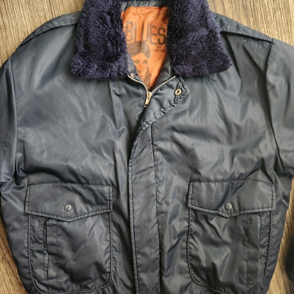 U.S. Blues by Cortina Navy Blue Nylon Bomber Jacket With Sherpa Collar - Picture 3 of 10